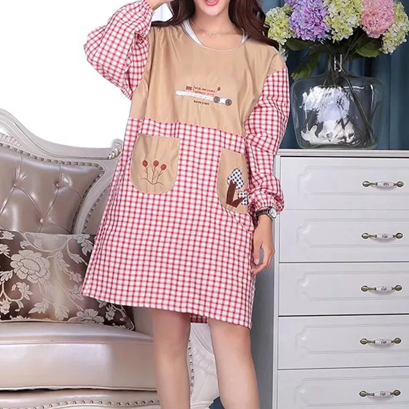 Fashion Waterproof Woman Kitchen Apron Long Sleeve Apron Cute Waistline Oilproof Restaurant Chef Workwear kitchen Clean Bibs