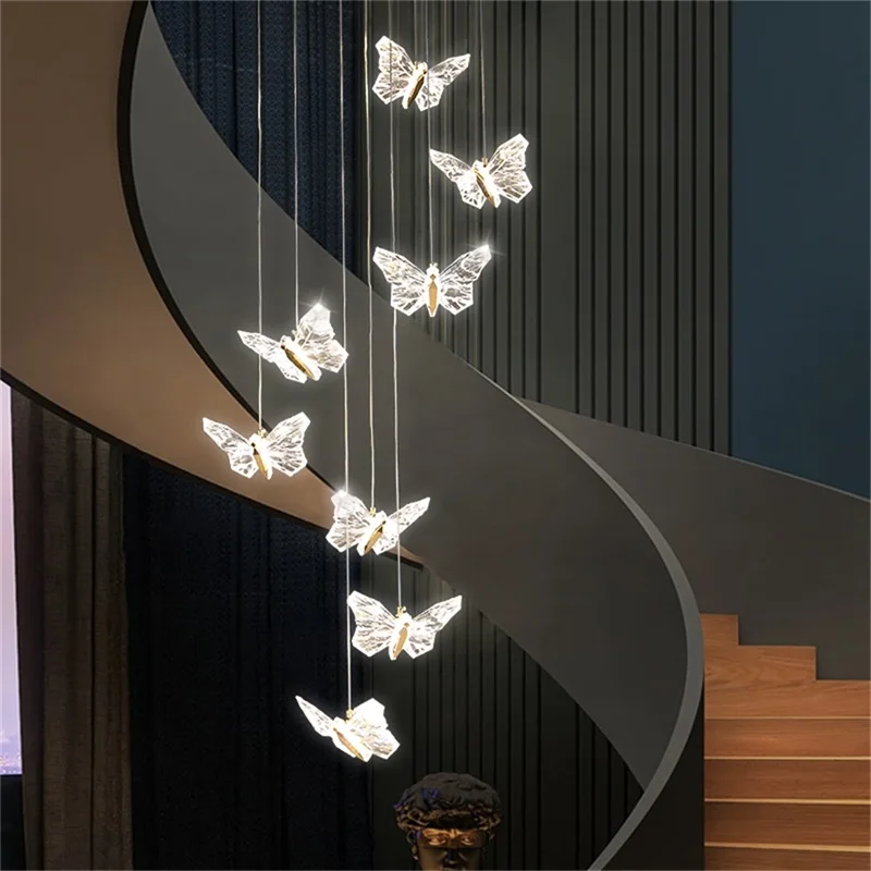 DLMH-lámparas de araña de mariposa nórdica, accesorios modernos, luces colgantes, LED para el hogar, pasillo de escaleras