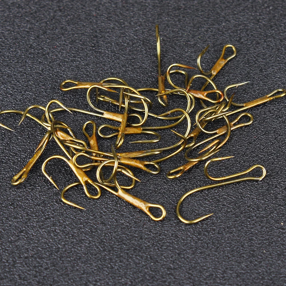 FTK 20Pcs Barbed Golden Double Fishing Hooks Ryder Pike Dead Bait Predator Salmon Trout Perch Ringed Zander twin hook