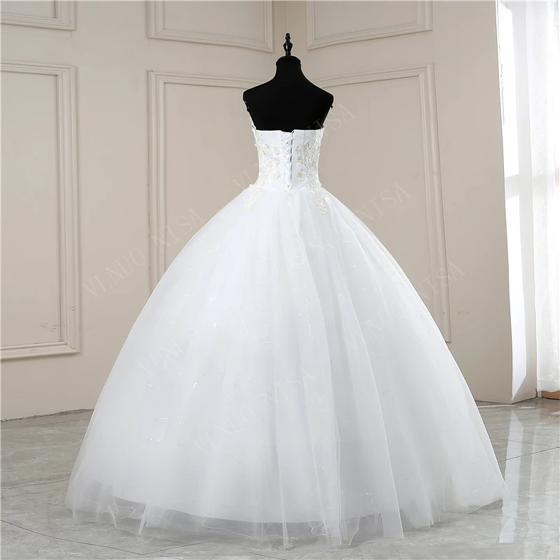 Champagne off white Strapless Neckline Wedding Dresses Vestido De Noiva With Lace Appliques Beading Ball Gowns Robe de Mariage