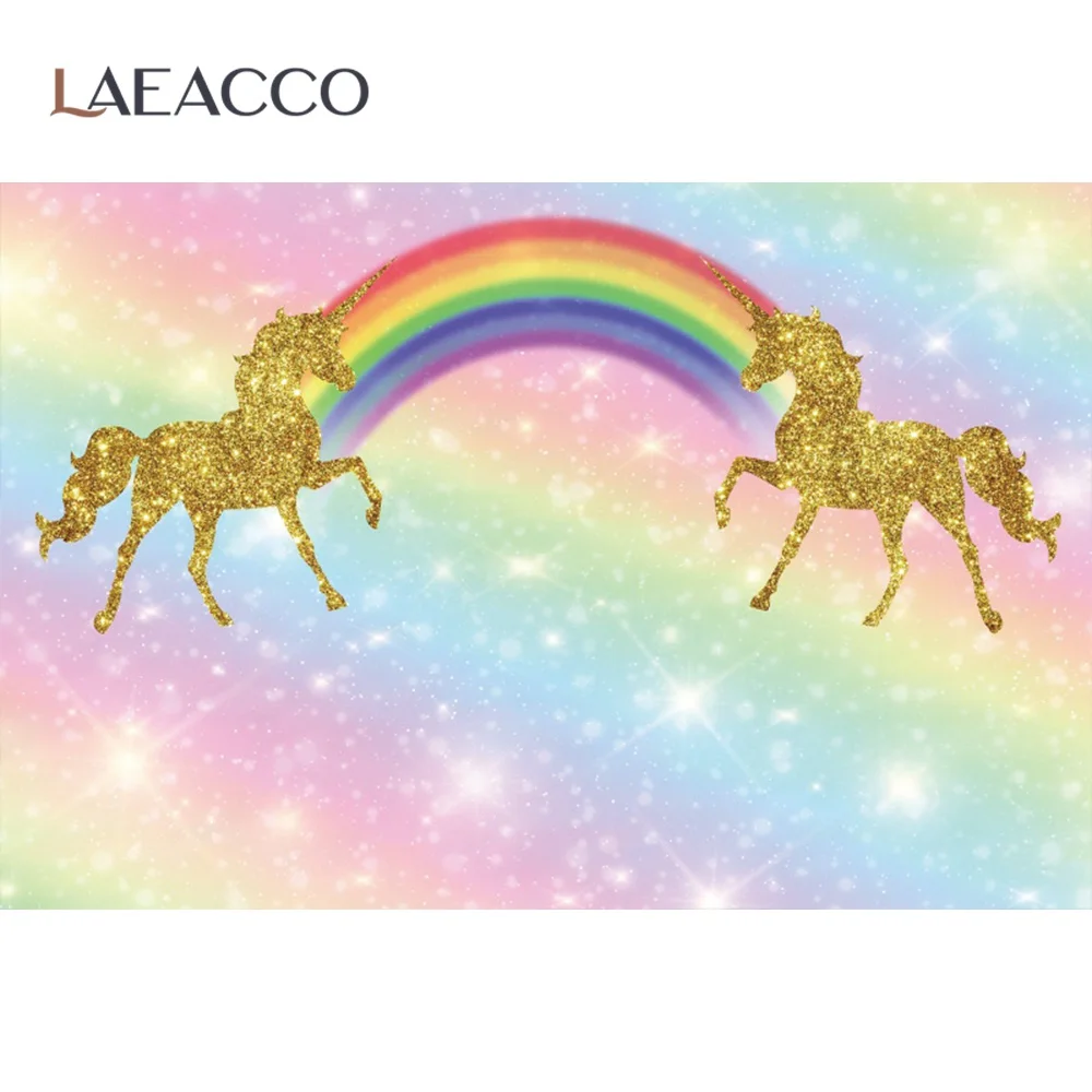 Laeacco золотой единорог Радуга день рождения фон для фотографии Блестящий горошек День Рождения Вечеринка фото фон фотостудия