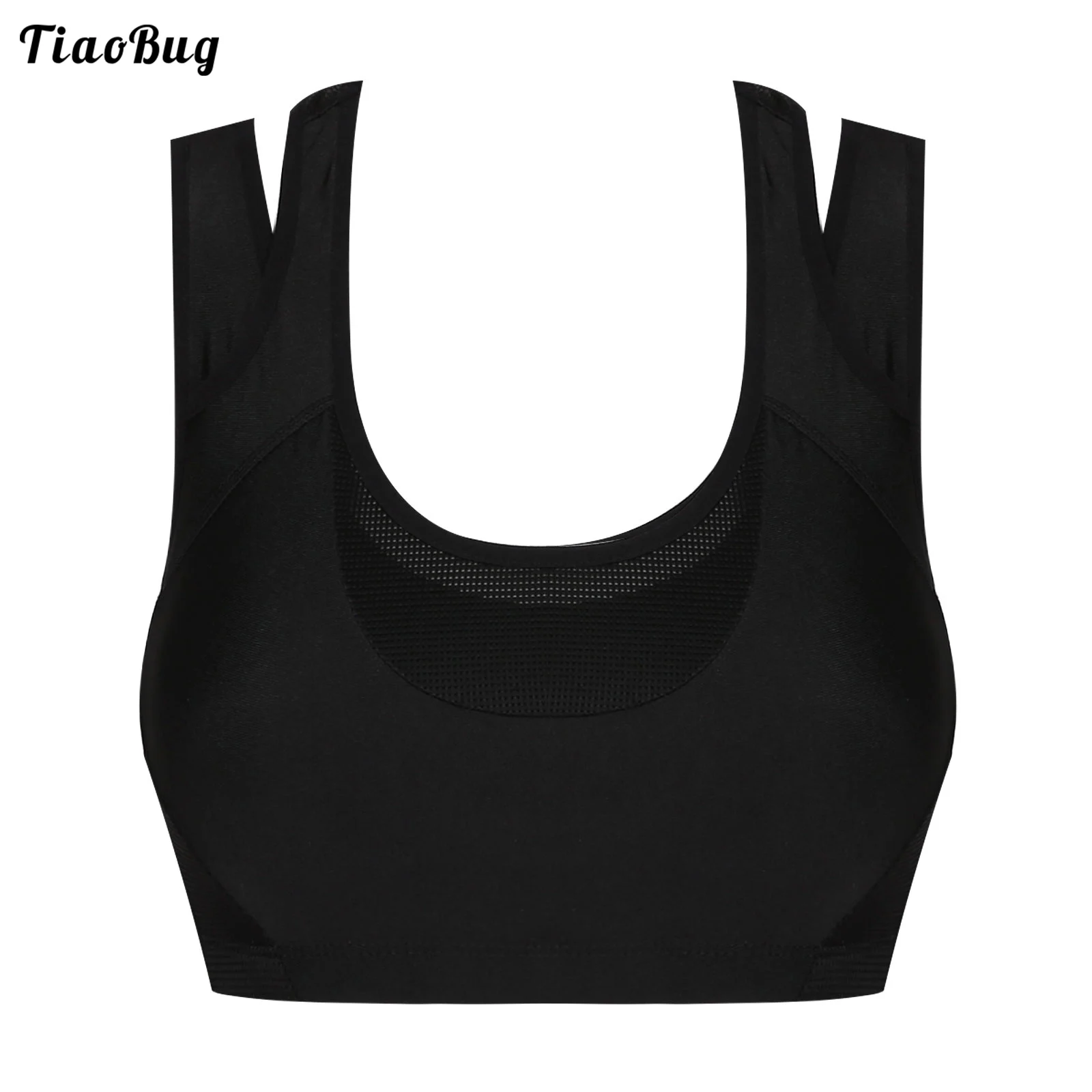 Women Breathable Yoga Bra Net U Neck Double Shoulder Straps Detachable Pads Racer Back Elastic Underband Running Gym Sports Top