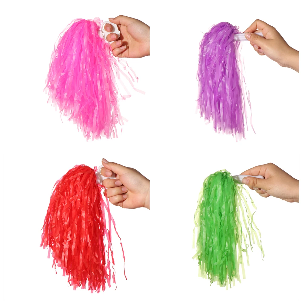 1Pair Colorful PE Plastic Handle Metallic Streamer Pompoms Cheerleading Cheering Flower Ball Dance Game Club Sports Supplies