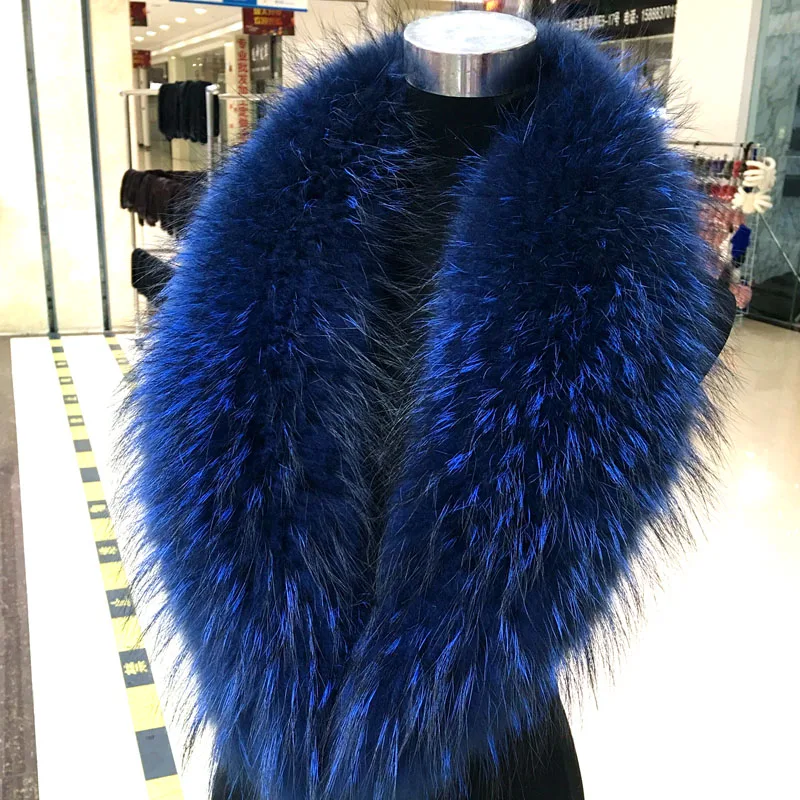 2020 Real Raccoon Fur Collar Warm Women Winter Blue Natural Fur Scarves Fashion Neck Warmer Femme