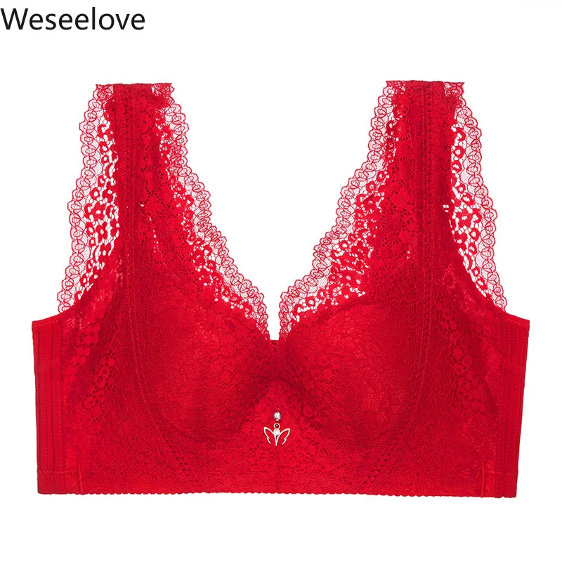 Weseelove Unwired Intimates Accessories Red Color Bra Plus Size Lace Underwear Push Up Sexy Lingerie Woman Summer Clothes X55-2