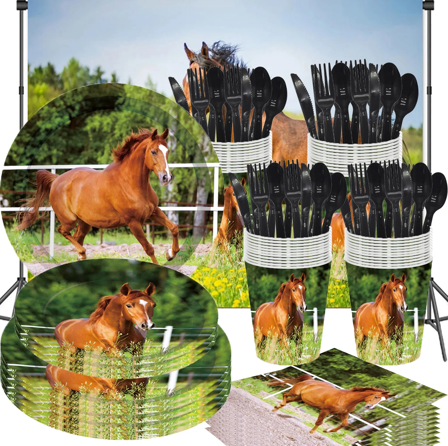 Horse Birthday Party Supplies Horse Pony Plates Cups Napkins Banners Balloons Cake Toppers Backgrounds Toys Home Decorations