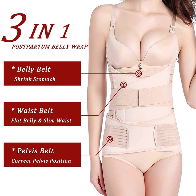 3 in 1 Postpartum Belly Belt Tummy Band Girdles Corset Body Shaper Strap Postnatal C-Section Waist Trainer Pelvis Wrap Shapewear