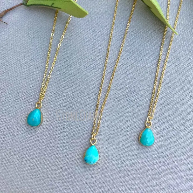 

NM36564 Raw Small Teardrop Turquoise Necklace Minimalist Gold Plated Necklace Turquoise Pendant Charm Boho Necklace