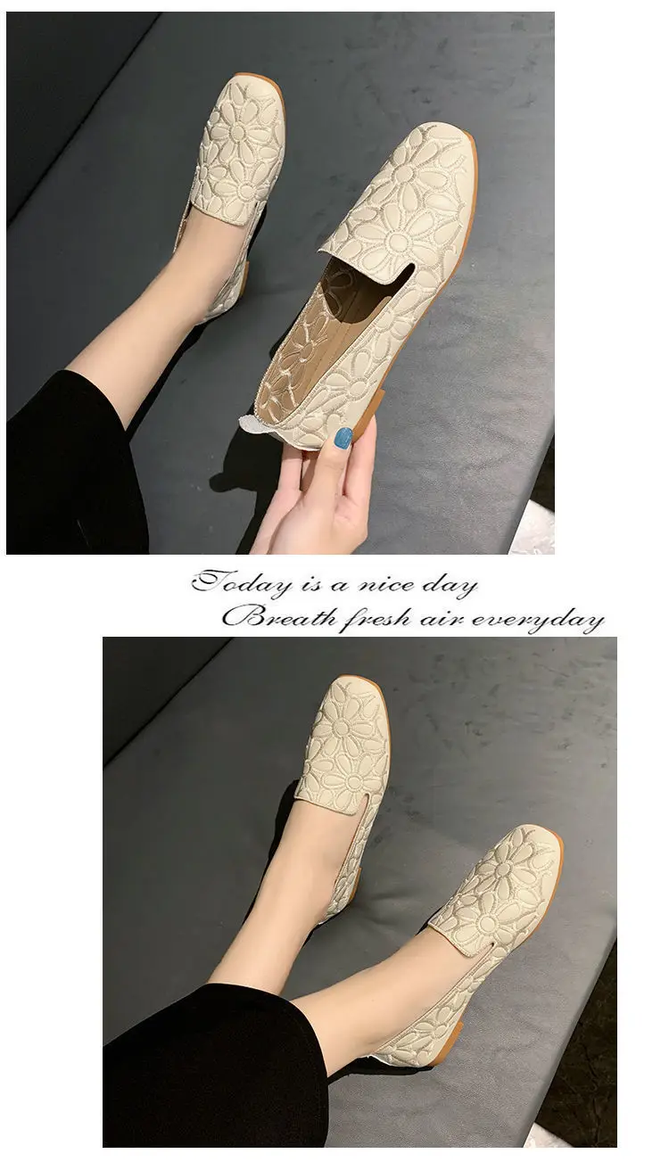Size 35-42 Square Toe Summer Shoes for Women Embroidery Designer Shoes Soft Slipon Loafers Moccasin Leisure Women's Ballet Flats