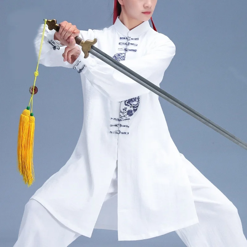 White Women Wushu Tai Chi Sets Long Sleeve Kung Fu Uniform Female Morning Exercise 2PCS Suit Chinese Style Tai Chi Uniform