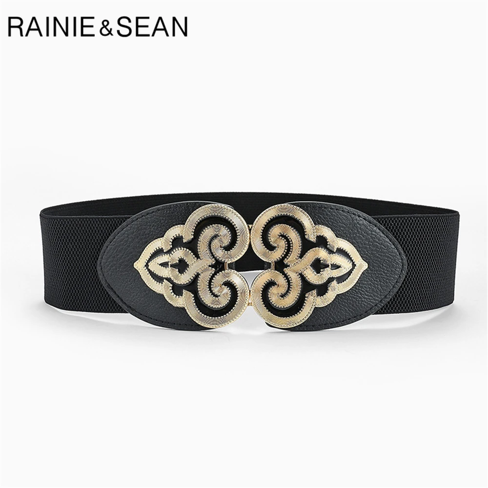 RAINIE SEAN Cummerbunds Female Elastic Women Waist Belt Studded Wide Women\'S Belts Vintage Stretchy Ladies Dress Waistbands