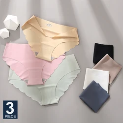 FINETOO 3PCS/Set M-XL Seamless Ice Silk Women Panties Sexy Pantys 7 Solid Colors Breathable Pantys Underwear For Girls Lingerie