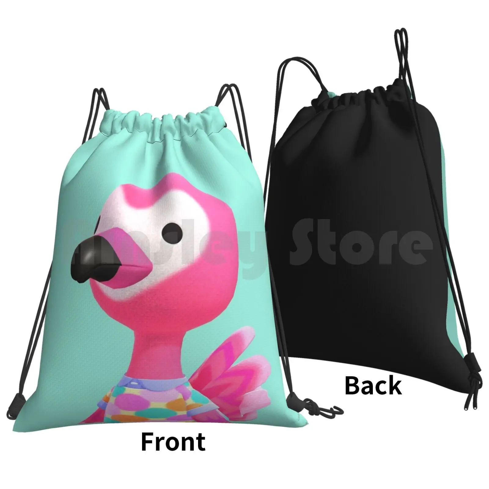 Flora Backpack Drawstring Bag Riding Climbing Gym Bag Animal Ostrich Ostriches Crane Cranes Bird Birds New Leaf New Horizons