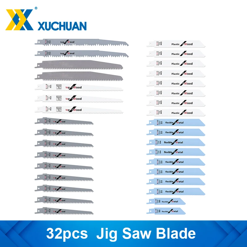 

Jig Saw Blade 32 pcs Jigsaw Blades Set for Wood Cutting Saber Saw Power Tool Saw Blade Reciprocating Saw Blades