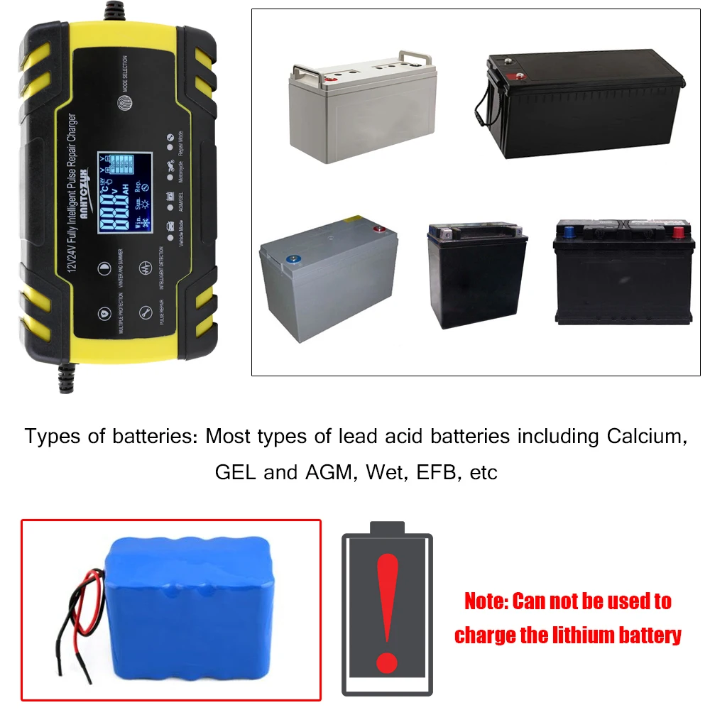 12V/24V 8A Car Full Automatic Battery Charger Digital LCD Display Power Pulse Repair Chargers Wet Dry Lead Acid Battery-chargers