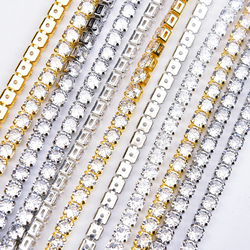 2 Yards Zircon Rhinestone Crystal Claw Chain Sew on Gold/Silver Metal Cup Chains DIY Dance Garment Bags Accessories Trimming