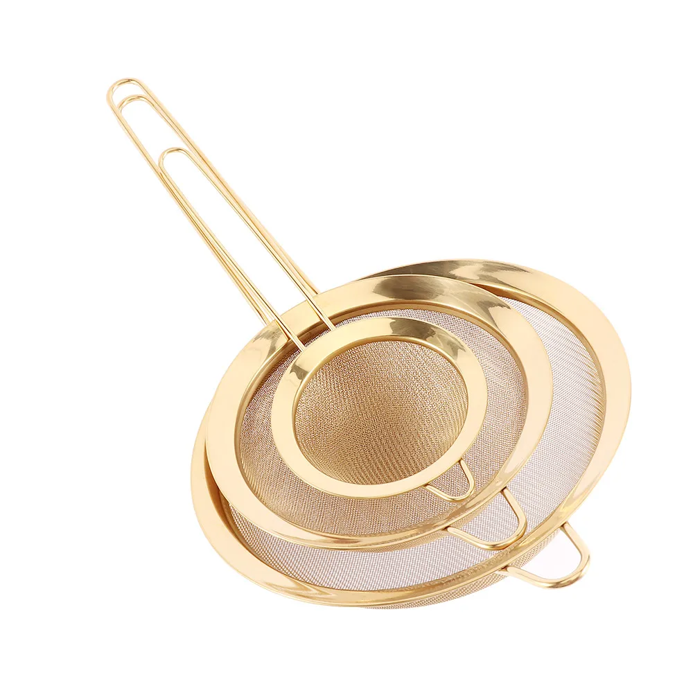 Stainless Steel Kitchen Handheld Screen Mesh Strainer Rose Gold Flour Sieve Cooking Oil Strainer Colander Kitchen Accessories