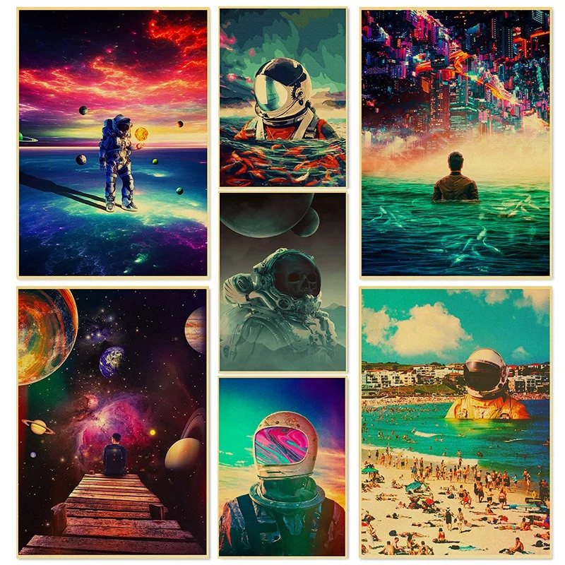 

HOT!!! Vintage Astronaut/Aerospace/Space Galaxy Retro poster Poster Room Decor Art Home For Living Room Prints