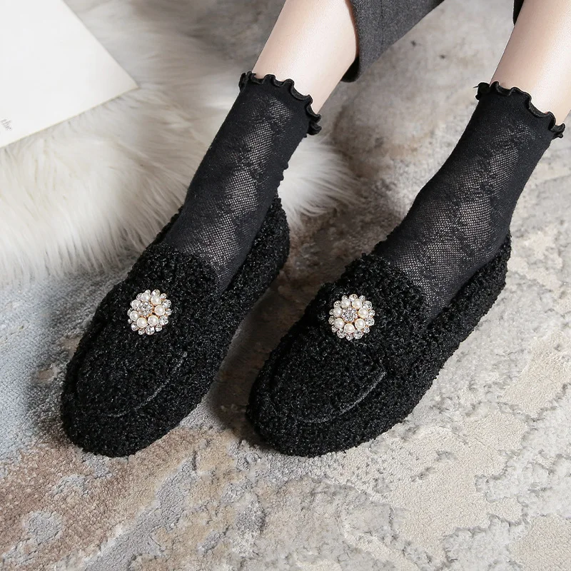 

Fall/winter Style Plush Shoes, Women's Outer Wear Loafer, One Pedal Lazy Flat, Round Toe, Shallow Mouth and Velvet Cotton Shoes