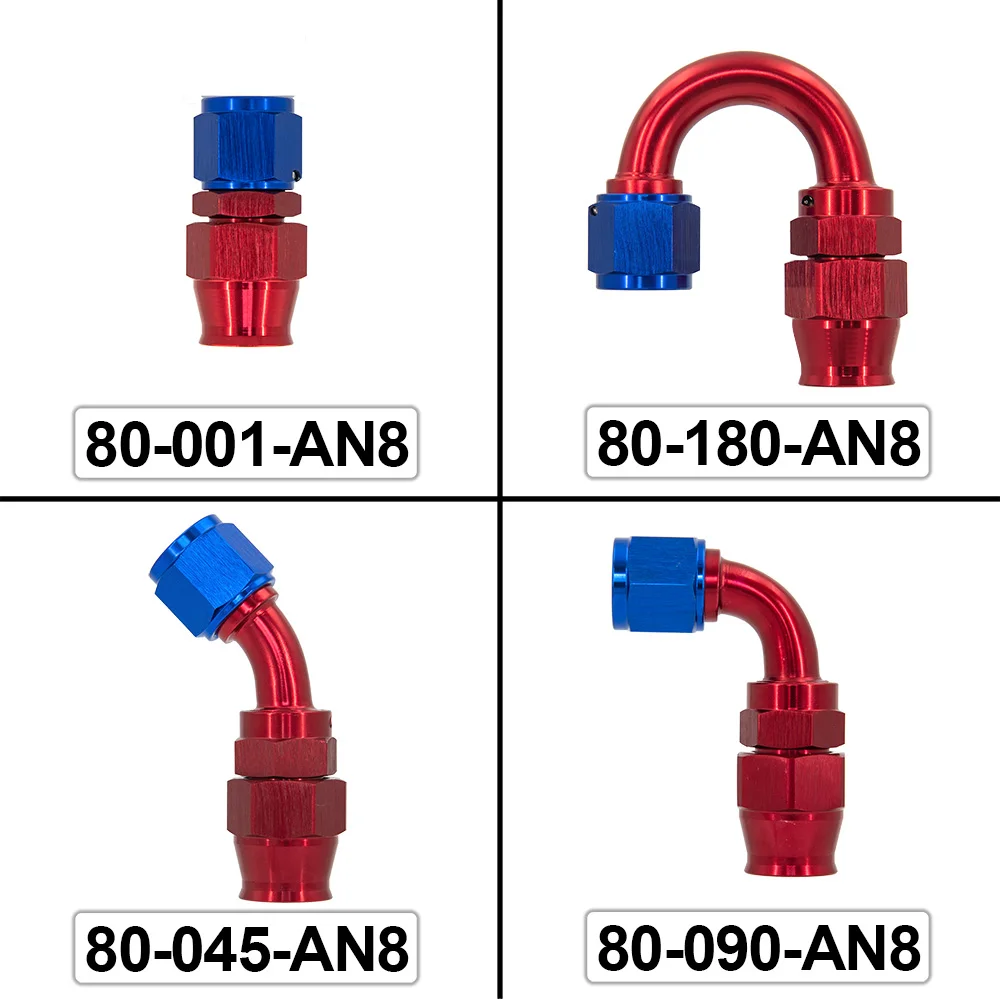 Universal PTEF AN6 AN8 straight 0 45 90 120 180 DEGREE REUSABLE SWIVEL PTFE HOSE END FITTING