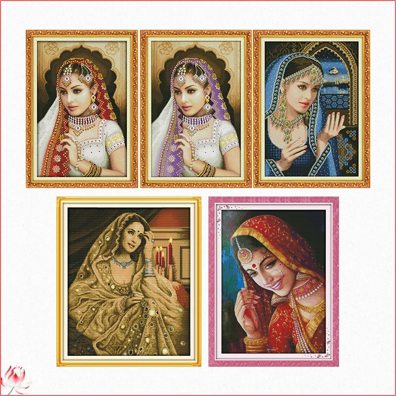 An Indian Beauty Cross Stitch Kit Joy Sunday Stamped Patterns 11CT 14CT Counting Printed Craft Embroidery Sewing Decoration Gift