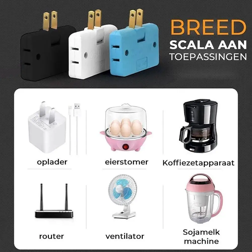 Multi Plug Outlet Extender 3 Way Outlet Splitter 2 Prong Plug Adapter Mini Flat Wall Outlet Extender Power Charging For Home