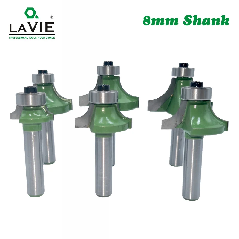 LAVIE 1pc 8 millimetri Angolo Rotonda Su Router Bit con Cuscinetto per il Legno Lavorazione Del Legno Strumento di Carburo di Tungsteno Fresa