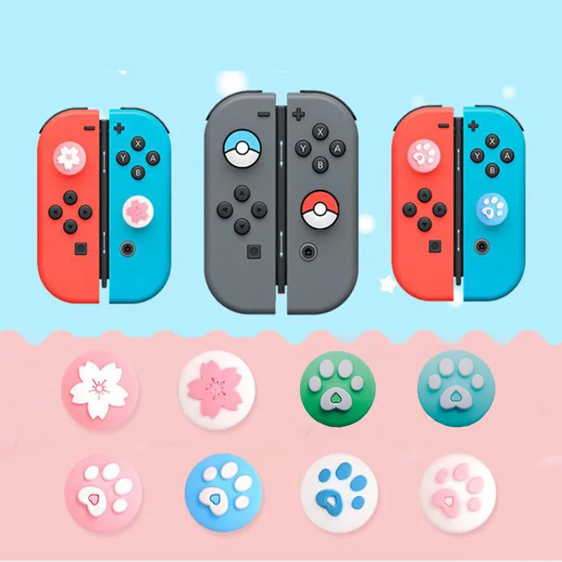 Mèo Paw Móng Vuốt Sakura Ngón Tay Cái Gậy Cầm Nắp Joystick Dành Cho Nintend Công Tắc Lite Joy-Con Bộ Điều Khiển Chơi Game tự Dùng Ốp Lưng