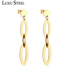 LUXUSTEEL aretes Stainless Steel Geometry Drop Earrings Women Statement Jewelry Golden Color Push Back Jewelry Party