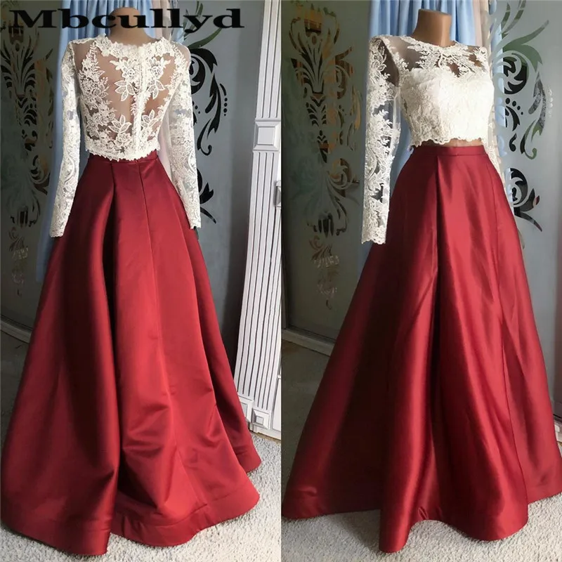 

Fashionable Two Pieces Prom Dresses 2023 Long Sleeves A-Line Formal Evening Dress Party Applique Lace Cheap robe de soiree