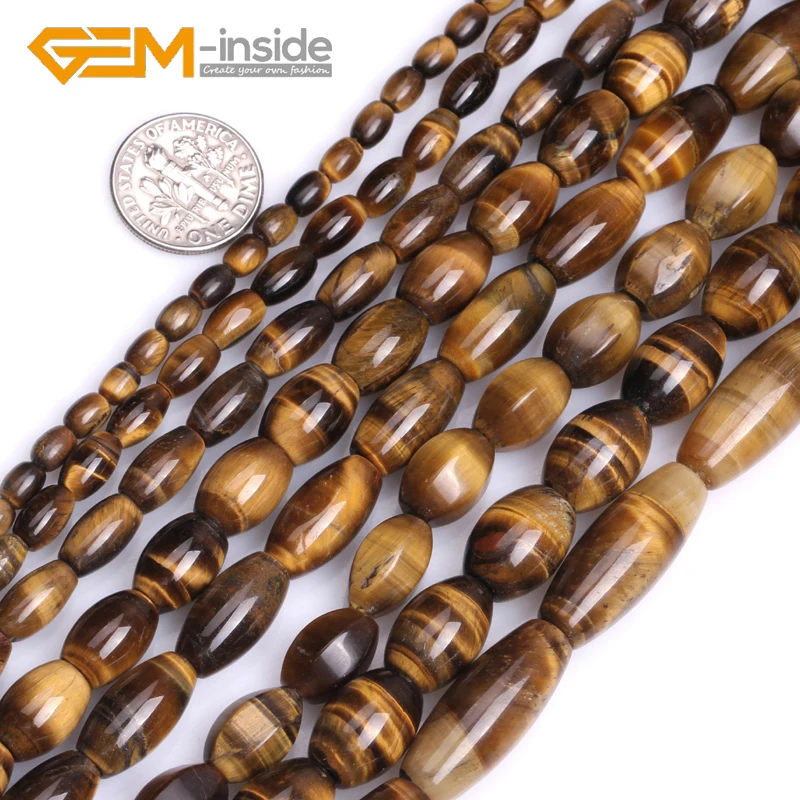 

Assorted Size Olivary Rice Yellow Natural Tiger Eye Gem Stones Loose Beads For Jewelry Making DIY 15" Strand Bulk Wholesale