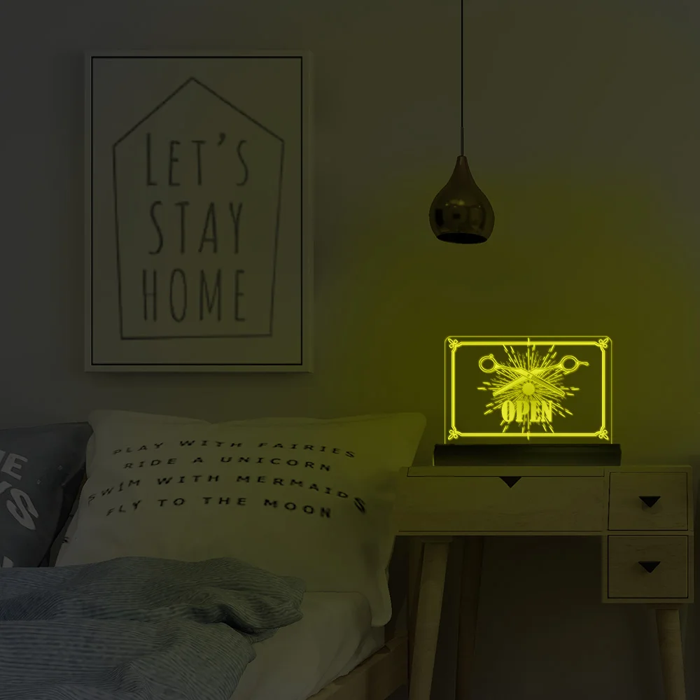 Barber Shop LED Open Sign for Business Displays Barber Accessory Scissor Emblem Light Man Club Reception Decorative Signs Lights