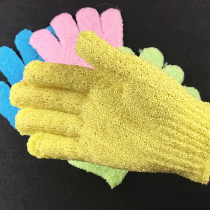 2PCS Exfoliating Mitt Bath Shower Scrub Tan Dead Skin Removal Exfoliator Elastic Five-Finger Bath Gloves Random color T1582