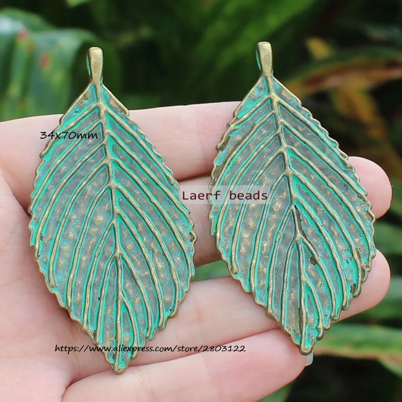 Green Bronzel Alloy Leaf and Feather shape Pendants  1piece , For DIY Jewelry making !