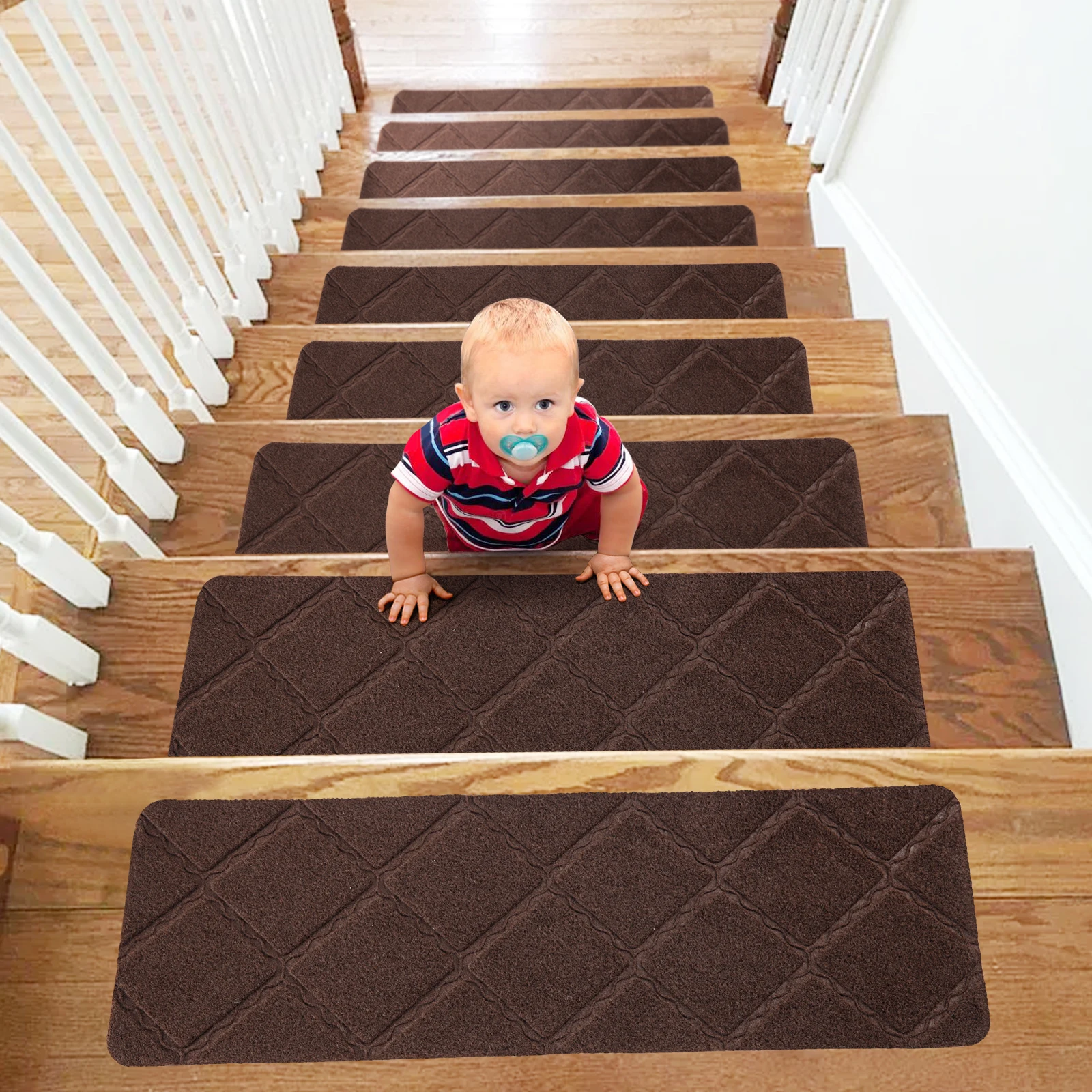 

15Pcs/Set Stair Tread Carpet Mats Self Adhesive Non-Slip Water Absorption Stair Mat Step Rugs Safety Mute Floor Mats Pad 65x20cm