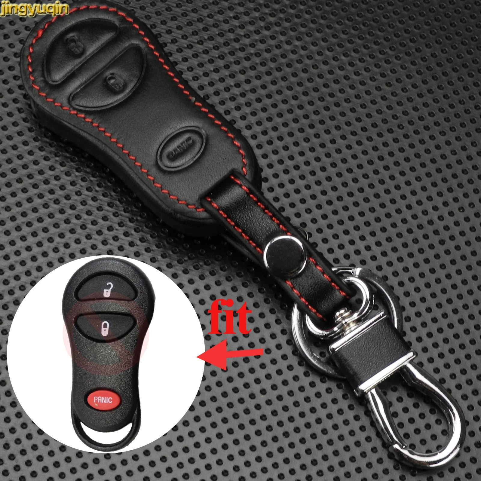 

Jingyuqin 3 Buttons Leather Car key Case Cover for Chrysler Voyager PT Cruiser for Dodge Ram Dakota Durango for Jeep Cherokee