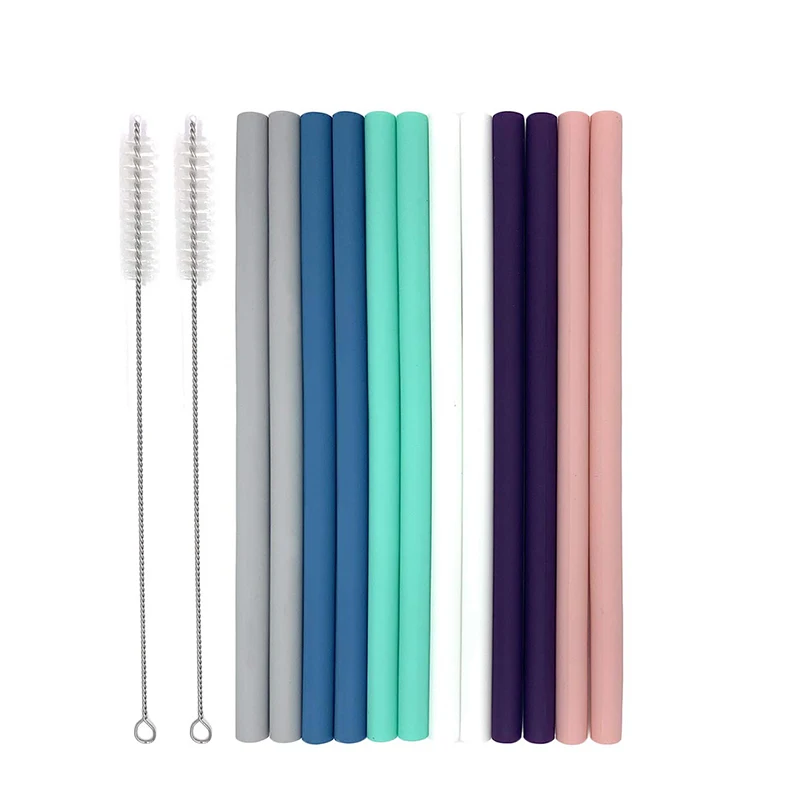 1２ Pcs Reusable Silicone Straws Silicone Drinking Straws for 30oz and 20oz  Straight Straws with ２pcs Cleaning Brushes