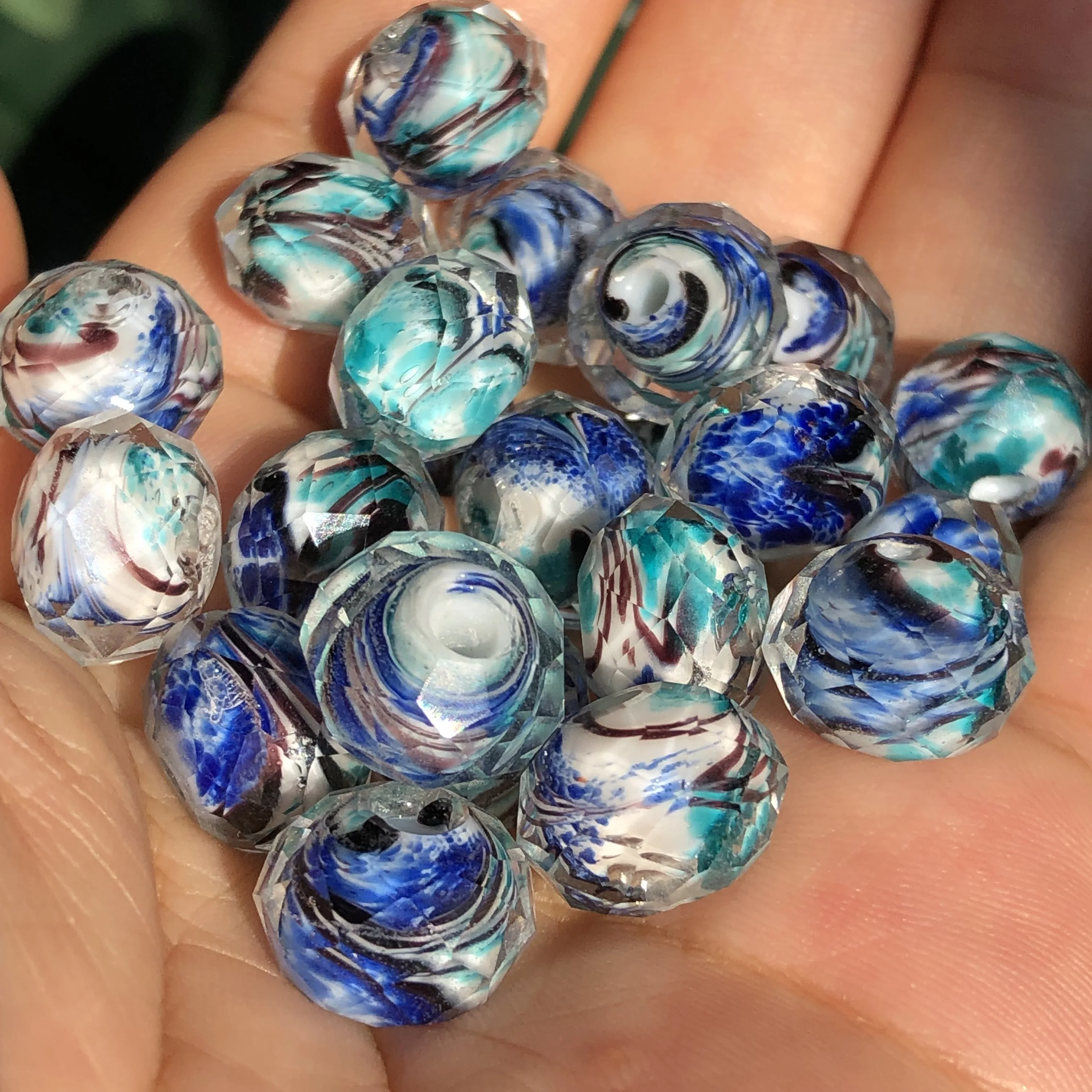 12mm Murano Transparent Faceted Rondelle Blue Green Lampwork Crystal Glass Beads For Bracelet Making Women Diy Accessories