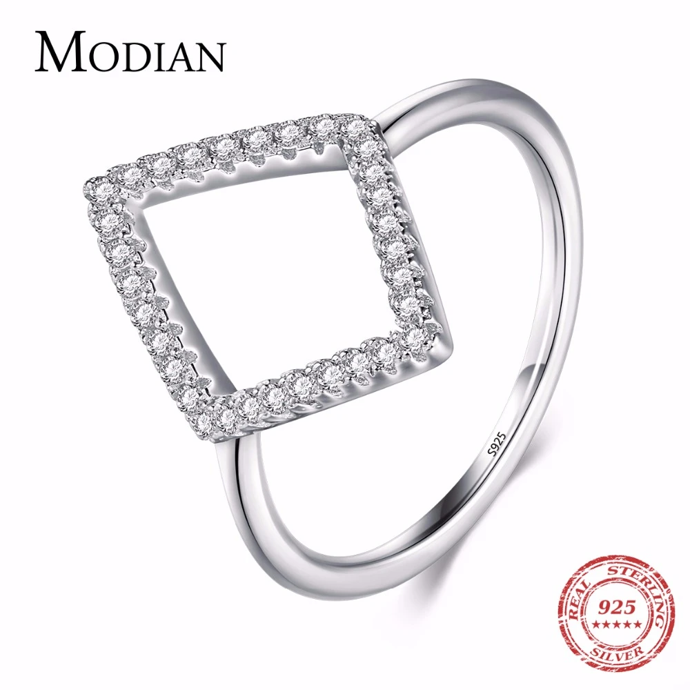 Instagram Design Genuine 925 Sterling Silver Geometric Ring Fashion Cubic Zirconia Finger For Women Engagement Simple Jewelry