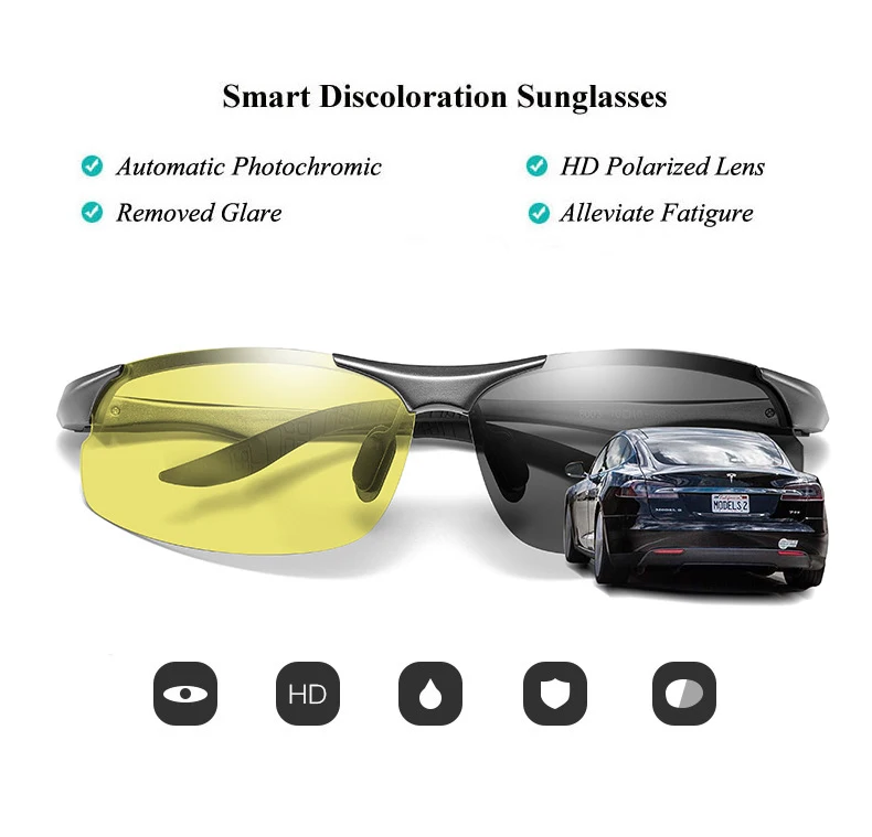 Aluminium Magnesium Photochrome Polarisierte Sonnenbrille Männer Fahren Gläser Tag Nacht Vision Fahrer Brille Oculos De Sol Masculino – Detail 4