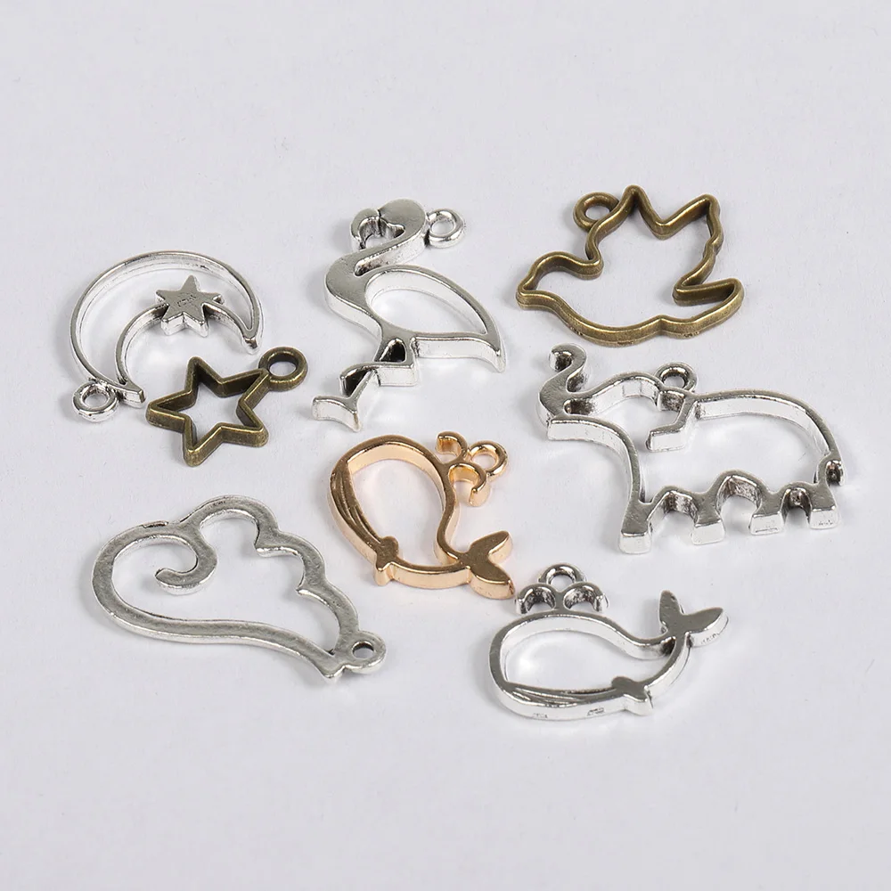 Breloques de cadre Animal chat, 30 pièces, résine époxy UV, moule de lunette géométrique en métal, pendentif, accessoires pour la fabrication de bijoux, composants de bricolage