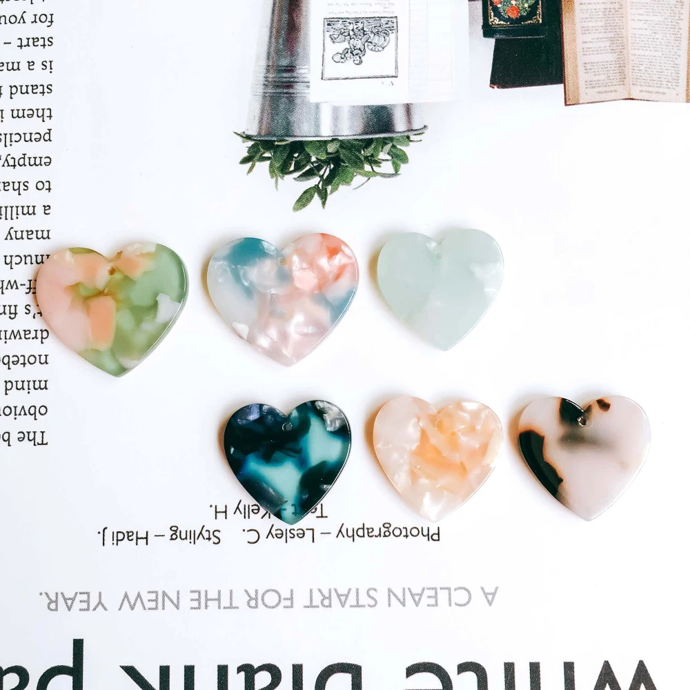 Heart Shape Resin Plastic Acetic Acid Eardrop Diy Material Pendant Necklace Earring Charms Jewelry Component 8pcs