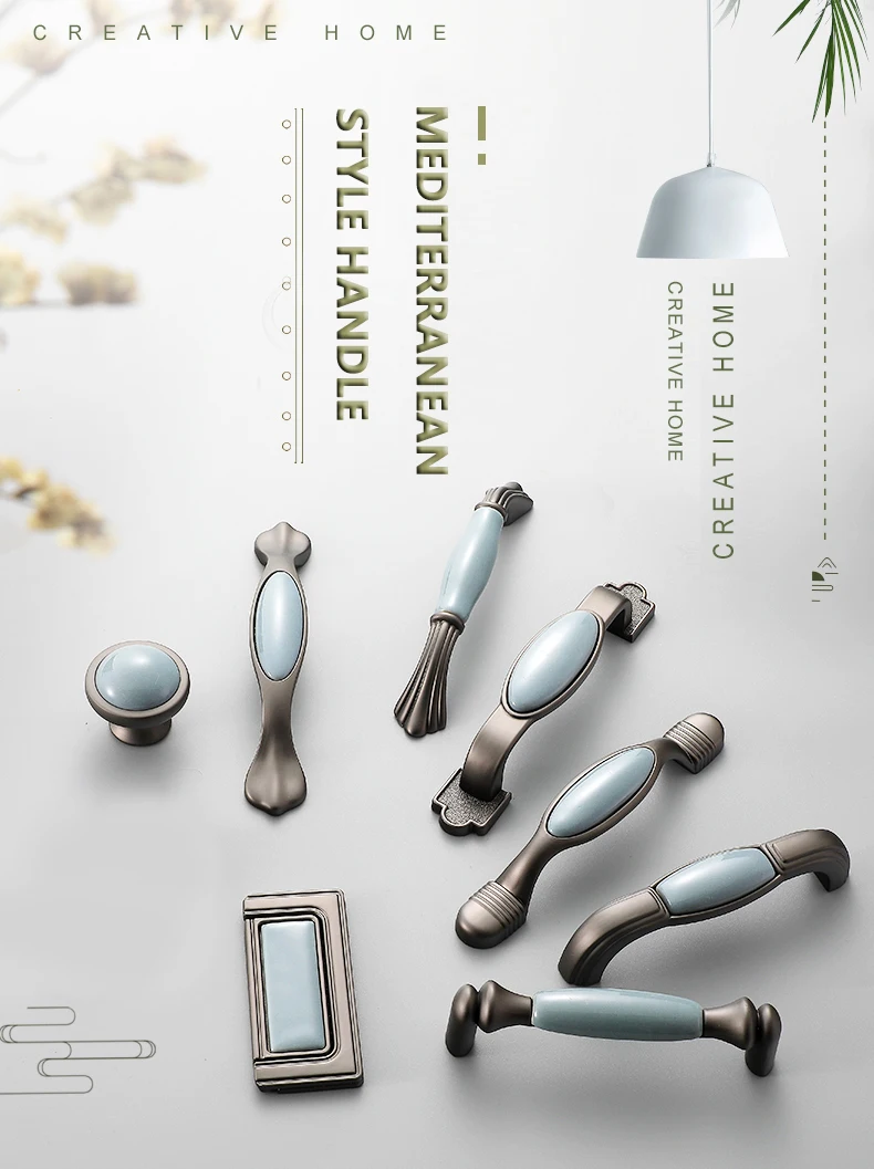 WV Blau Grau Keramik Schrank Möbel Hardles Wardrob Griff Tür Knosb Schrank Zieht Mediterranen Stil Schrank Tür Hardware – Detail 1
