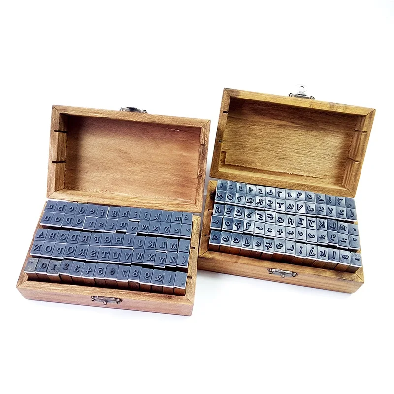 70pcs/set Cute Number&Letter Vintage Wooden Box Case Alphabet Letters Number Craft Rubber Stamps Set