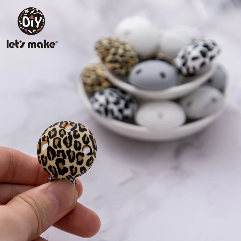 

Let'S Make 20pcs Leopard Print Three Hole Silicone Pacifier Clip Personalized Baby Round Teether Metal DIY Food Grade