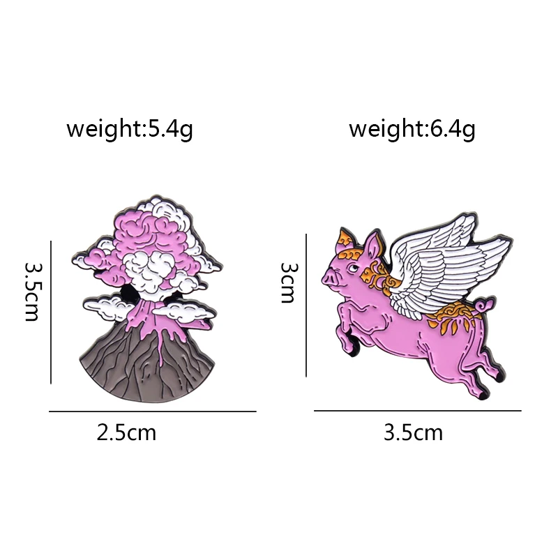 Creative Fun Pink Animal Pig Enamel Pins Mountain Peak Volcano Eruption Cloud Alloy Brooch Punk Badge Accessories Woman Jewelry