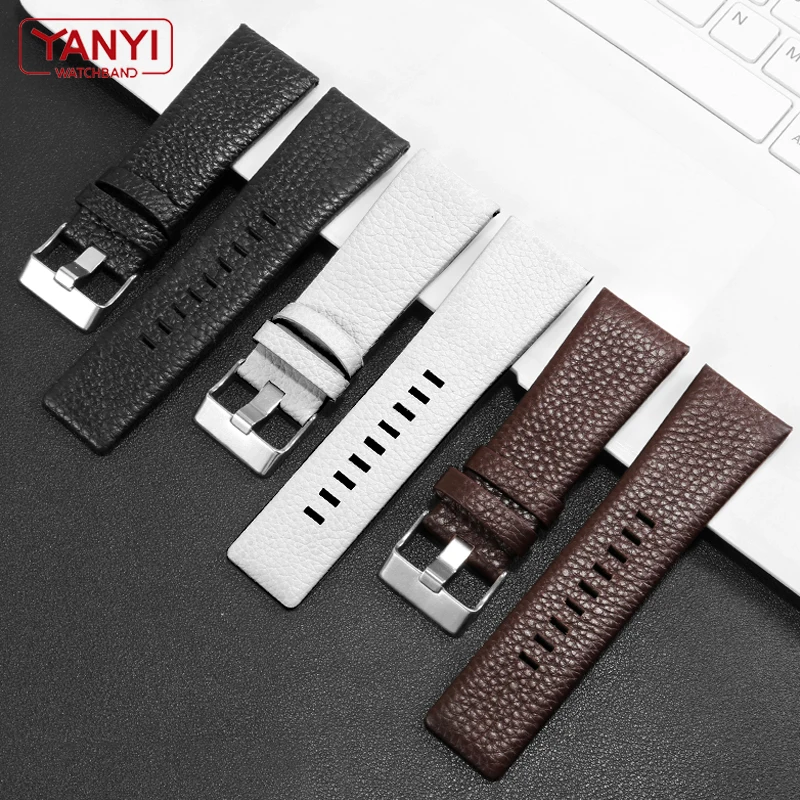 Genuine Leather watchband 22 24mm 26mm 27 28 30mm Litchi grain strap for diesel Watch band DZ7256 DZ4344 DZ1657 DZ1206 bracelet