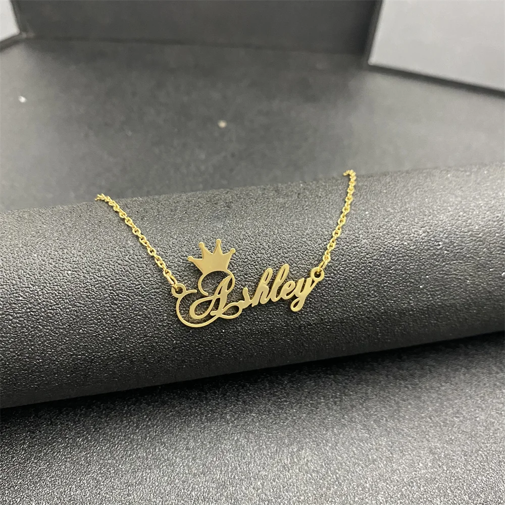 

VishowCo Personalized Name Necklace Stainless Steel Gold Choker Custom Name With Crown Nameplate Necklace For Women Jewelry Gift