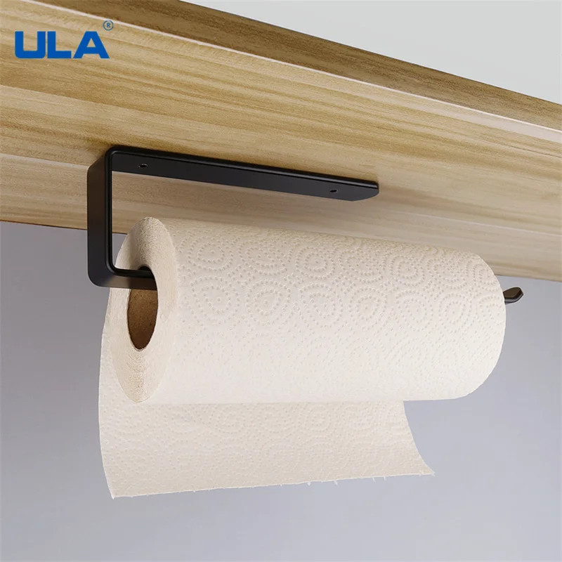 ULA Free Drill Black Bathroom Hardware Set Robe Hook Towel Rail Rack Bar Shelf Tissue Paper Toothbrush Holder Bath Accessories