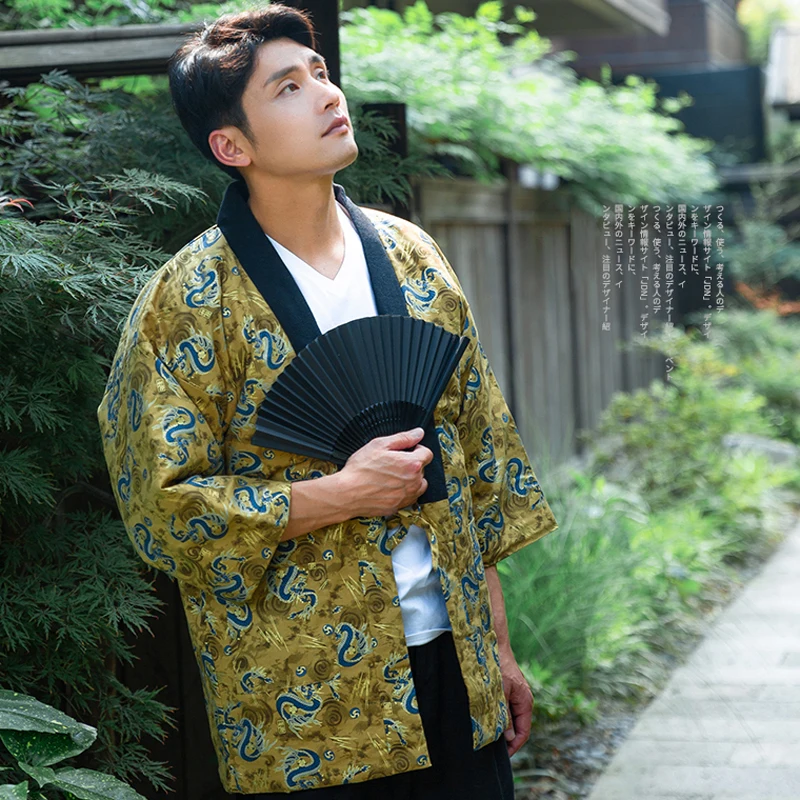 

Japanese Harajuku Style Men Retro Warm Kimono Robes Cardigan Tops Samurai Haori Cosplay Costume Jackets Coat Oriental Clothing